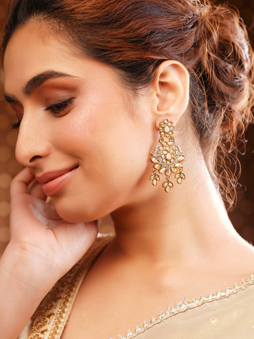 Antique Gold Plated Pastel Pink Kundan Charm Dangler Earrings