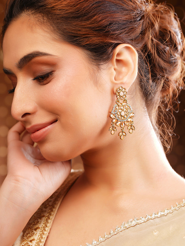 Antique Gold Plated Pastel Pink Kundan Charm Dangler Earrings