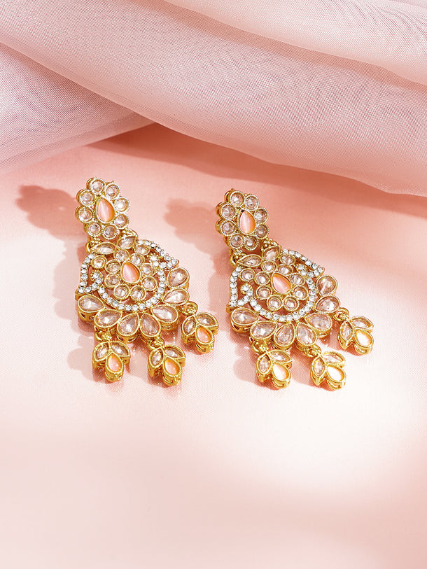 Antique Gold Plated Pastel Pink Kundan Charm Dangler Earrings