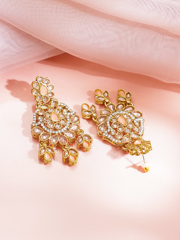 Antique Gold Plated Pastel Pink Kundan Charm Dangler Earrings