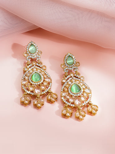 Antique Gold Plated Green Kundan Charm Dangler Earrings