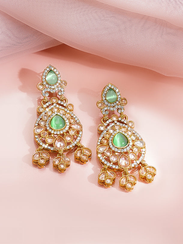 Antique Gold Plated Green Kundan Charm Dangler Earrings