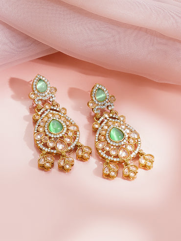 Antique Gold Plated Green Kundan Charm Dangler Earrings