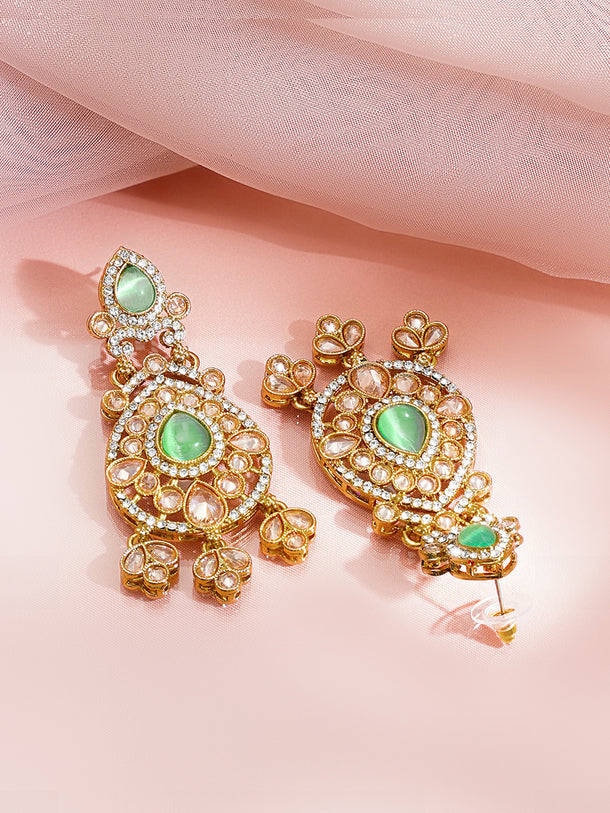Antique Gold Plated Green Kundan Charm Dangler Earrings