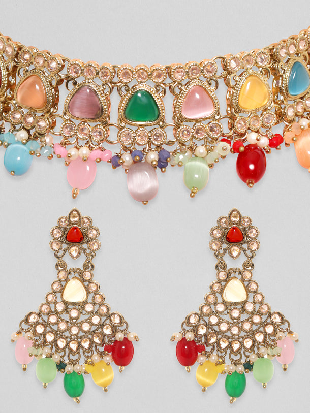 Rubans Gold Plated Handcrafted Multicolored Beads Necklace Set