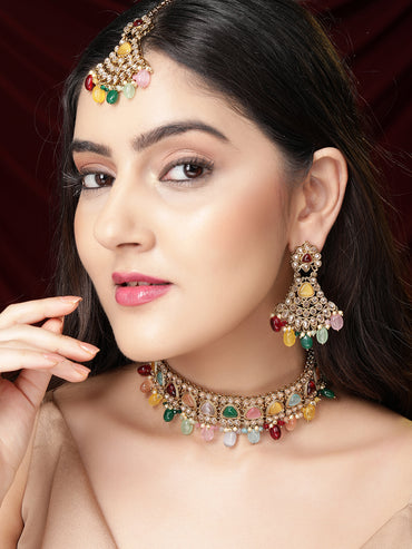 Rubans Gold Plated Handcrafted Multicolored Beads Necklace Set