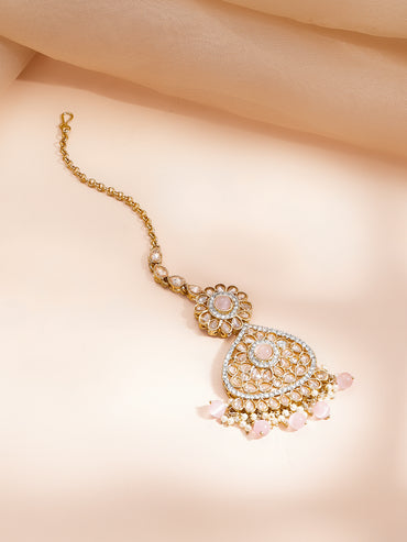 Gold Plated Kundan Pink Beaded Necklace Set