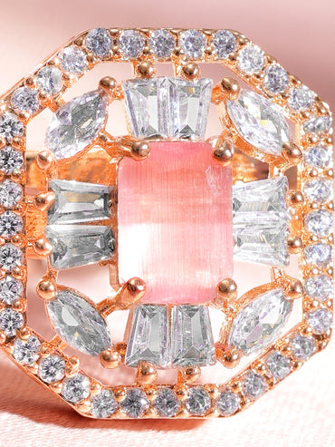 Pink American Diamond Zirconia Rose Gold Ring