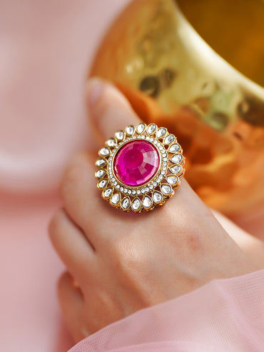 Rani Pink Kundan Luxe Cocktail Ring