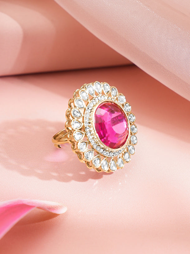Rani Pink Kundan Luxe Cocktail Ring