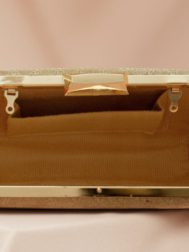 Rubans Gold-Toned Embossed Pattern Box Clutch with Metallic Frame & Snap Closure