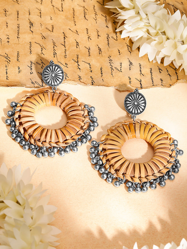 Rhodium Plated Bamboo Tribal Oxidised Jhumka Hoop Earrings
