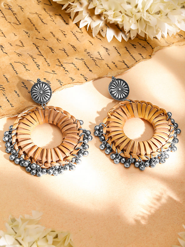 Rhodium Plated Bamboo Tribal Oxidised Jhumka Hoop Earrings