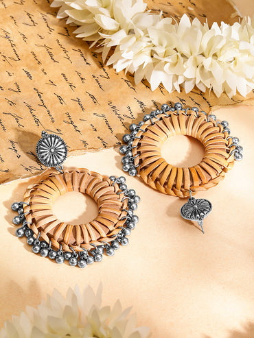 Rhodium Plated Bamboo Tribal Oxidised Jhumka Hoop Earrings