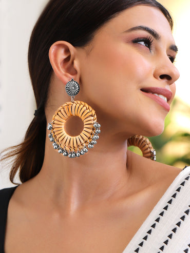 Rhodium Plated Bamboo Tribal Oxidised Jhumka Hoop Earrings
