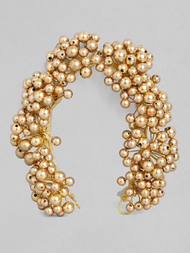 Rubans Gold-Toned Handcrafted Hair Bun Accessory with Golden Pearl Beads