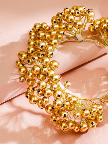 Rubans Gold-Toned Handcrafted Hair Bun Accessory with Golden Pearl Beads