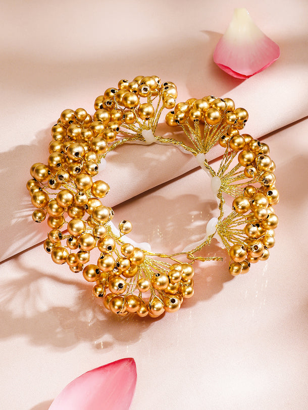 Rubans Gold-Toned Handcrafted Hair Bun Accessory with Golden Pearl Beads