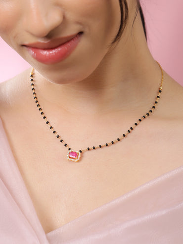 Pink American Diamond Zirconia Gold Toned Mangalsutra