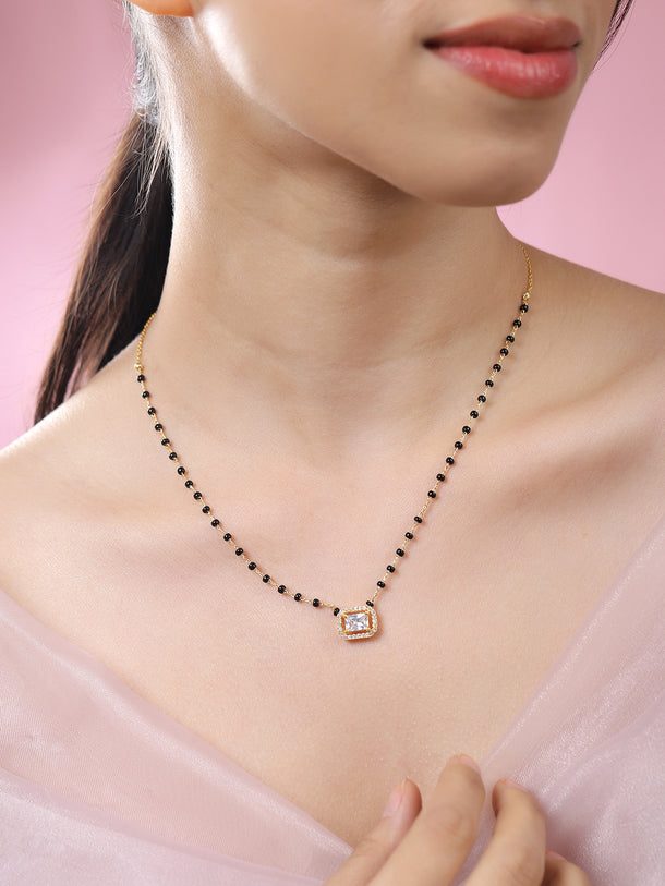 Cubic American Diamond Zirconia Gold Mangalsutra