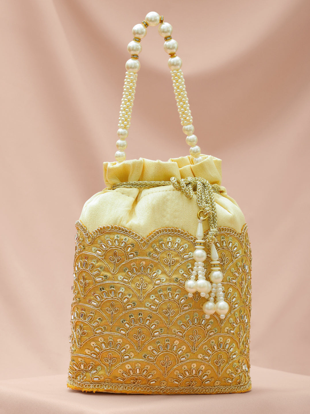 Rubans Embroidered Potli Clutch with Handcrafted Handle & Tassel Drawstring