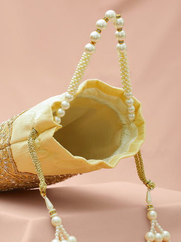 Rubans Embroidered Potli Clutch with Handcrafted Handle & Tassel Drawstring