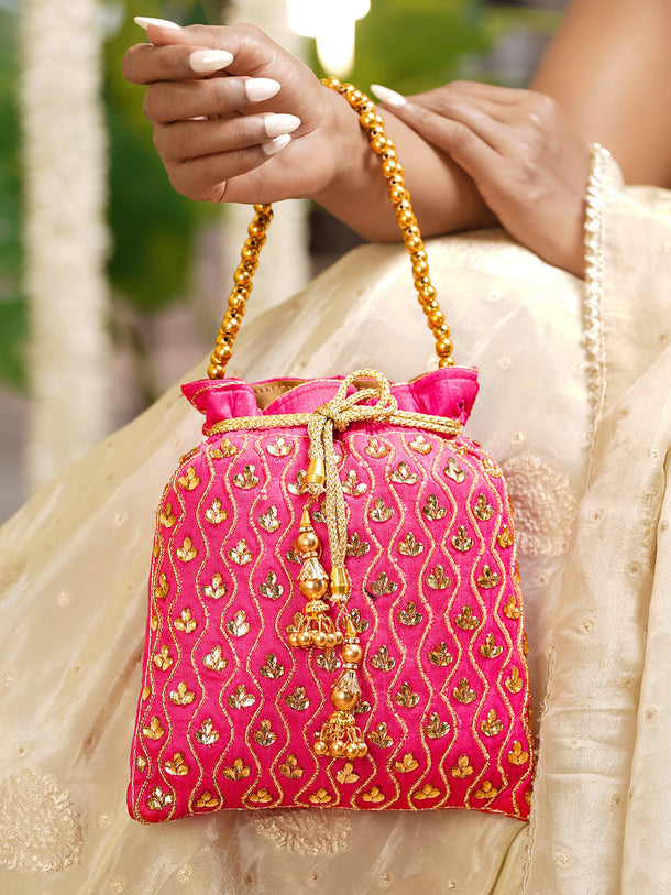 Festive Pink Sequin Potli Bag