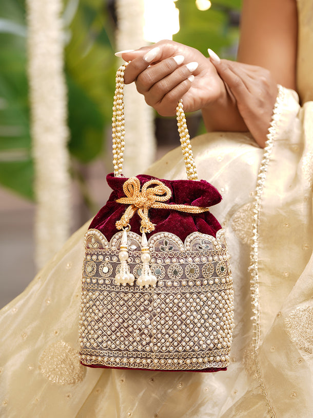 Bridal Pearl Embroidered Potli Bag