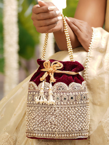 Bridal Pearl Embroidered Potli Bag