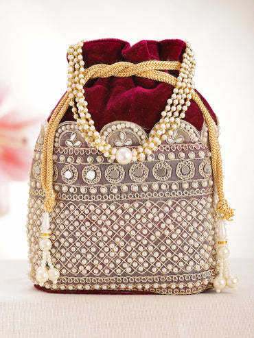 Bridal Pearl Embroidered Potli Bag