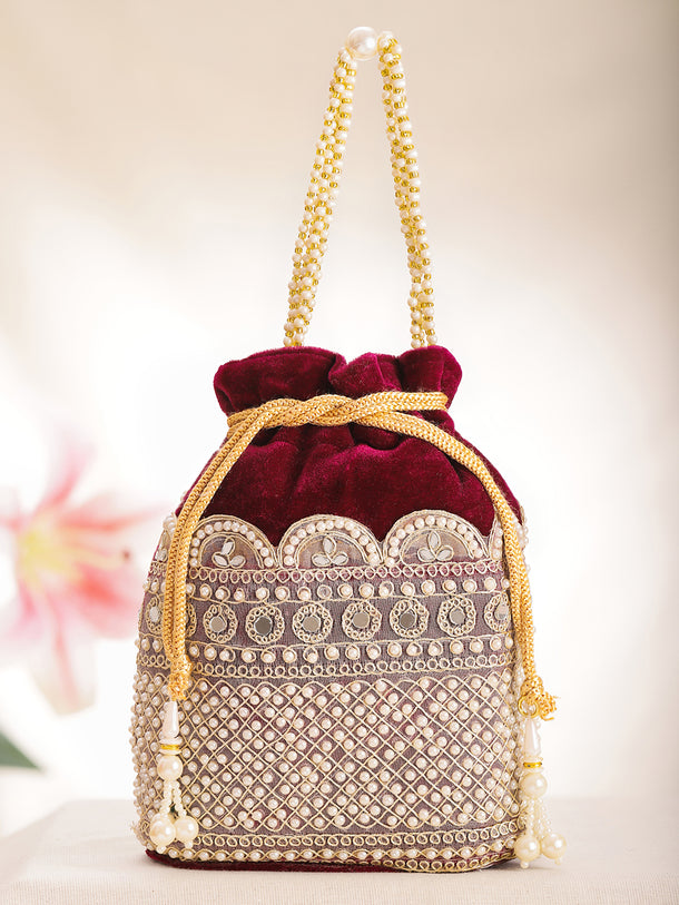 Bridal Pearl Embroidered Potli Bag