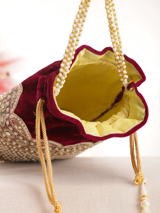 Bridal Pearl Embroidered Potli Bag