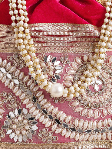 Bridal Rose Pink Pearl Potli Bag