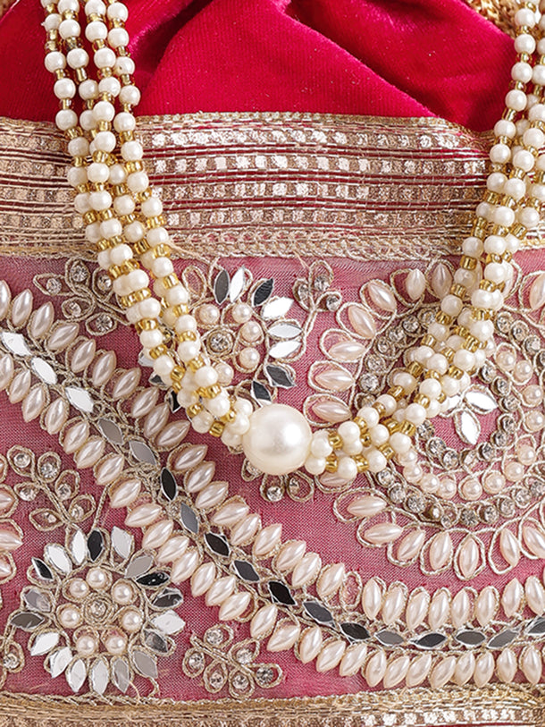 Bridal Rose Pink Pearl Potli Bag