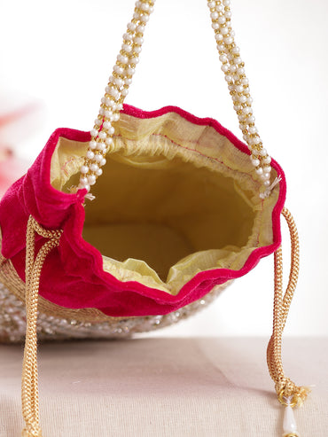 Bridal Rose Pink Pearl Potli Bag