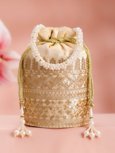 Festive Gold Embroidered Potli Bag