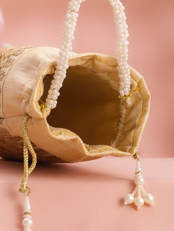 Festive Gold Embroidered Potli Bag