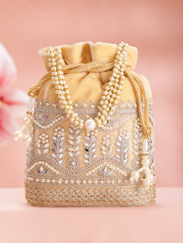 Bridal Champagne Velvet Potli Bag