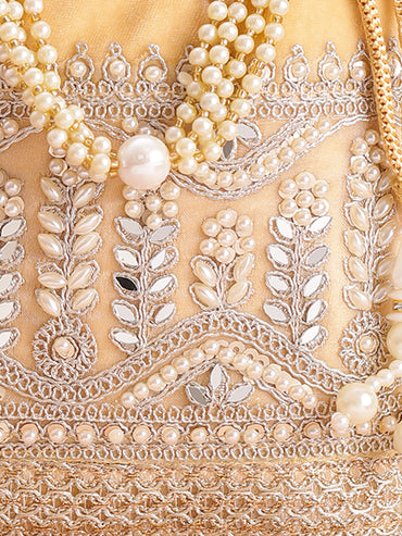 Bridal Champagne Velvet Potli Bag