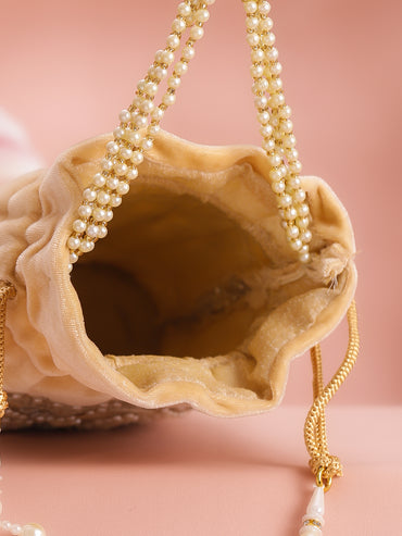 Bridal Champagne Velvet Potli Bag
