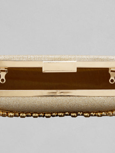 Rubans Golden-Tone Box Clutch Sling Bag Featuring American Diamonds