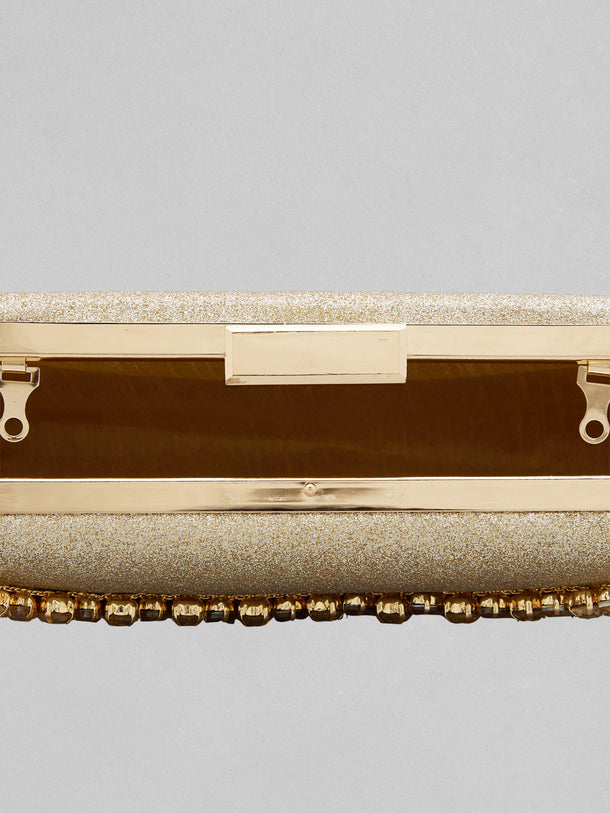 Rubans Golden-Tone Box Clutch Sling Bag Featuring American Diamonds