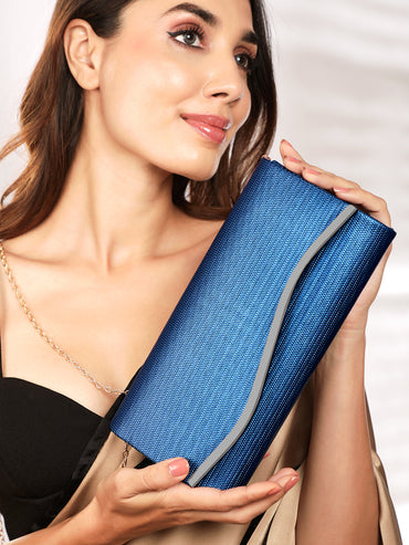 Rubans Artisanal Charm Handcrafted Blue Clutch Bag