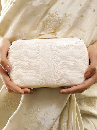 Textured Elegance Handcrafted Champagne Textured Clutch Bag