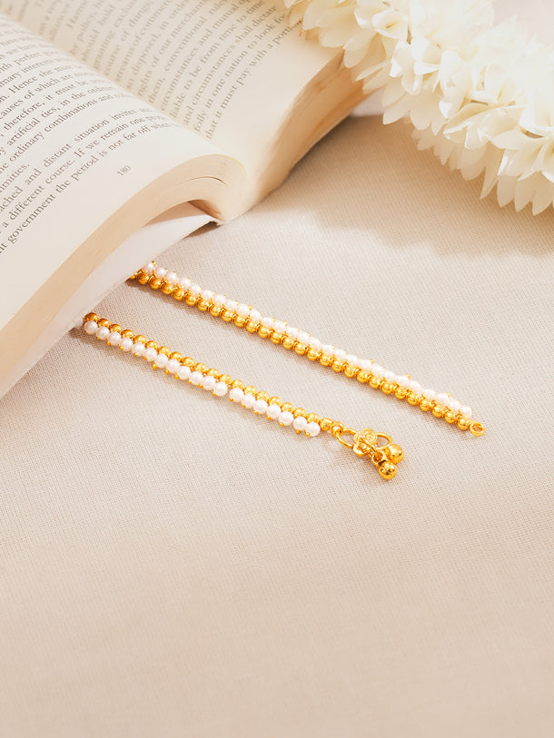 Set of 2 Gold Plated Pearl Beaded Anklet