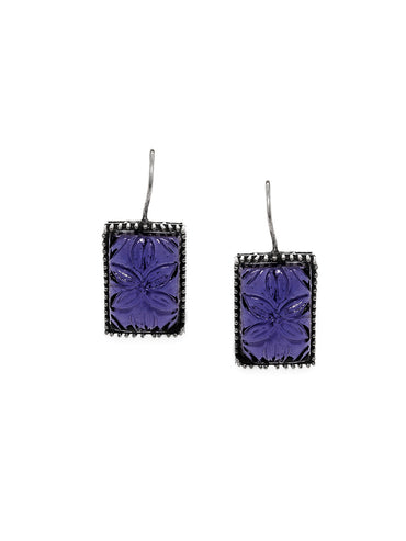 Rubans Oxidized Silver Handcrafted Carved Blue Gem Stone Studded Drop Earring