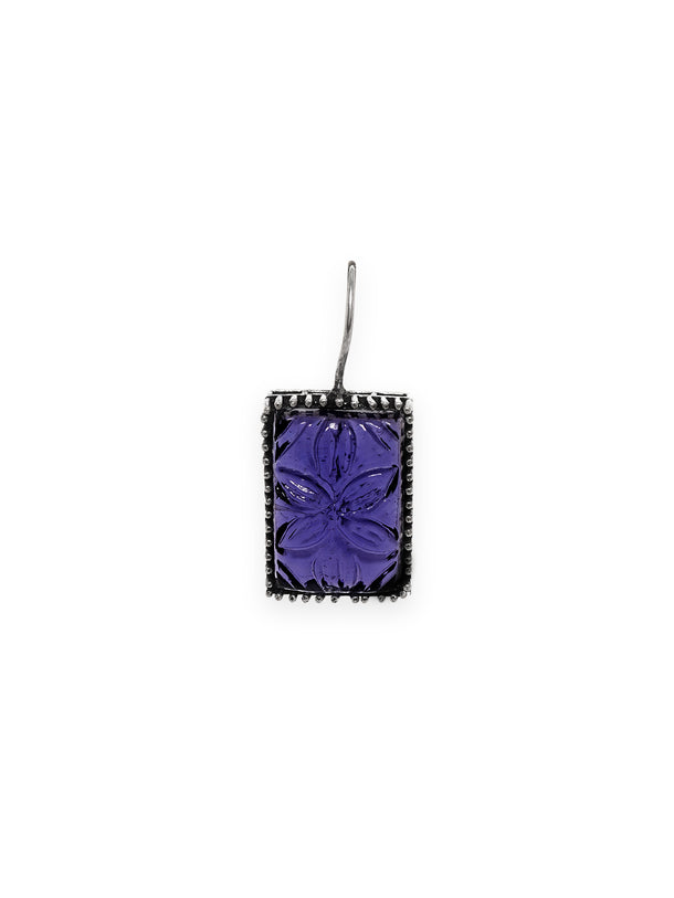 Rubans Oxidized Silver Handcrafted Carved Blue Gem Stone Studded Drop Earring