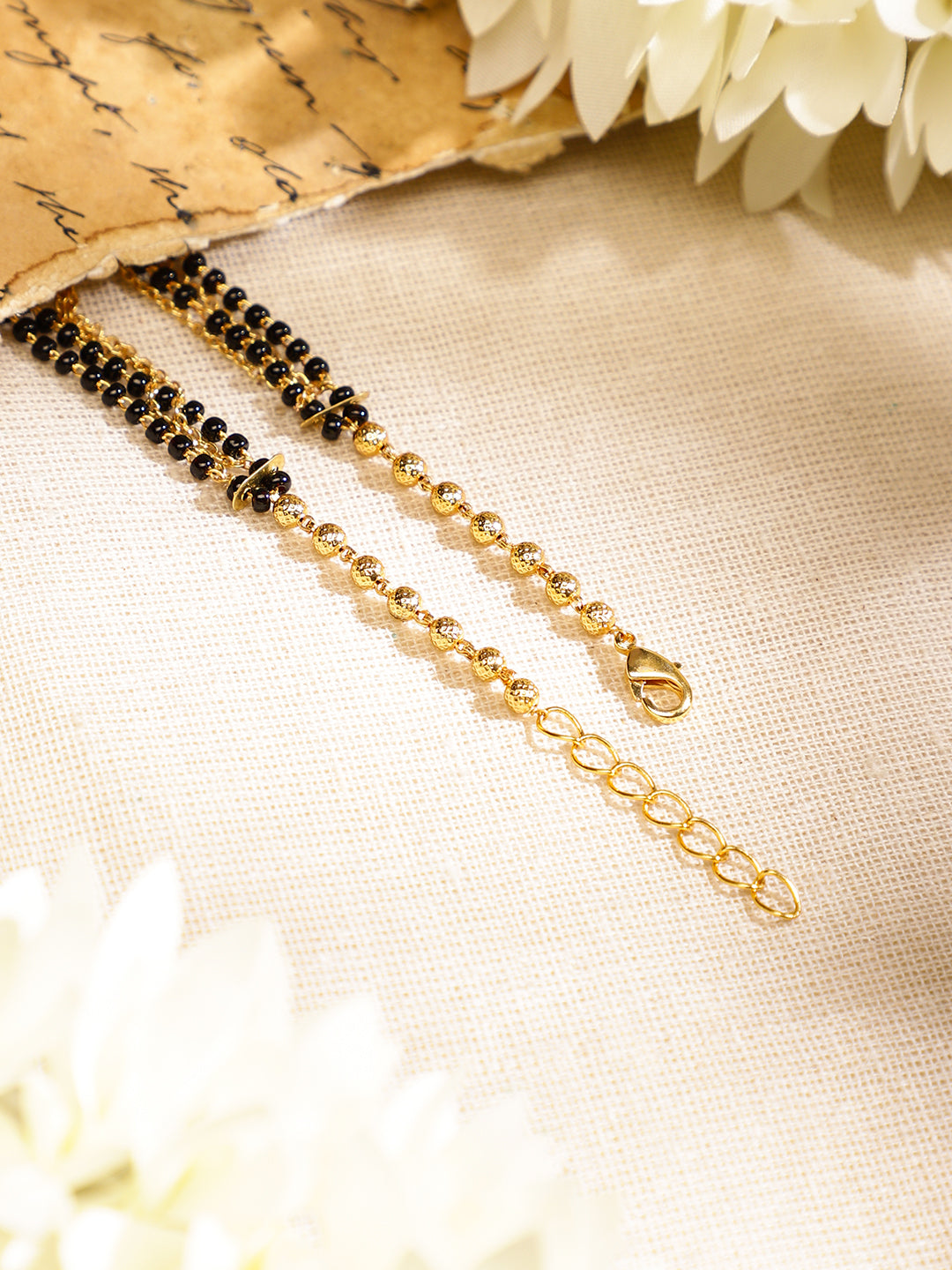 Rubans 18K Gold-Plated Black Beaded & Golden Chain Mangalsutra Bracelet for Women
