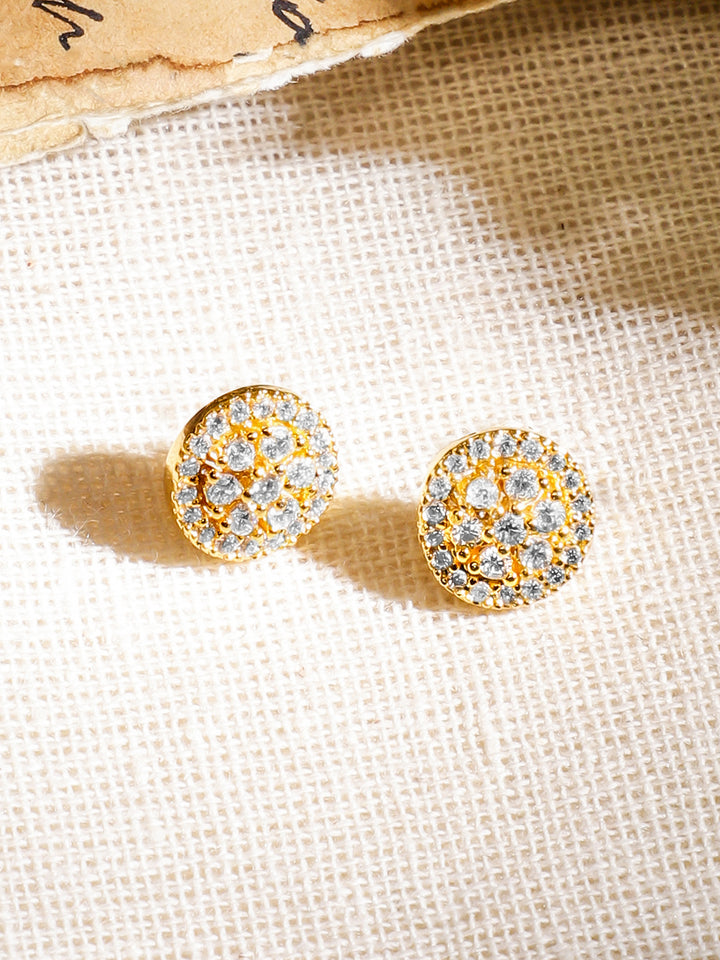 Rubans 18K Gold-Plated White Cubic Zirconia Studded Circular Pendant Mangalsutra Set with Black Beads Chain & Earrings