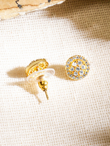 Rubans 18K Gold-Plated White Cubic Zirconia Studded Circular Pendant Mangalsutra Set with Black Beads Chain & Earrings